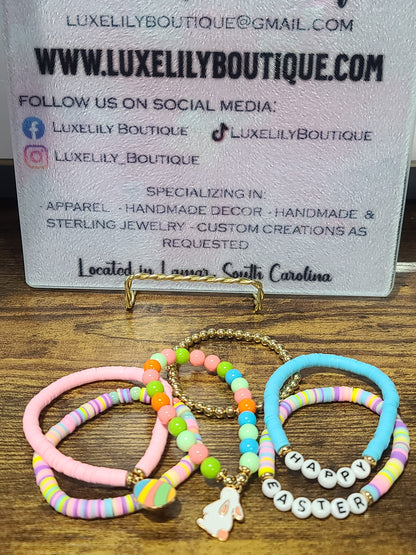 Easter 6-Piece Beaded Bracelet Set with Bunny Charms