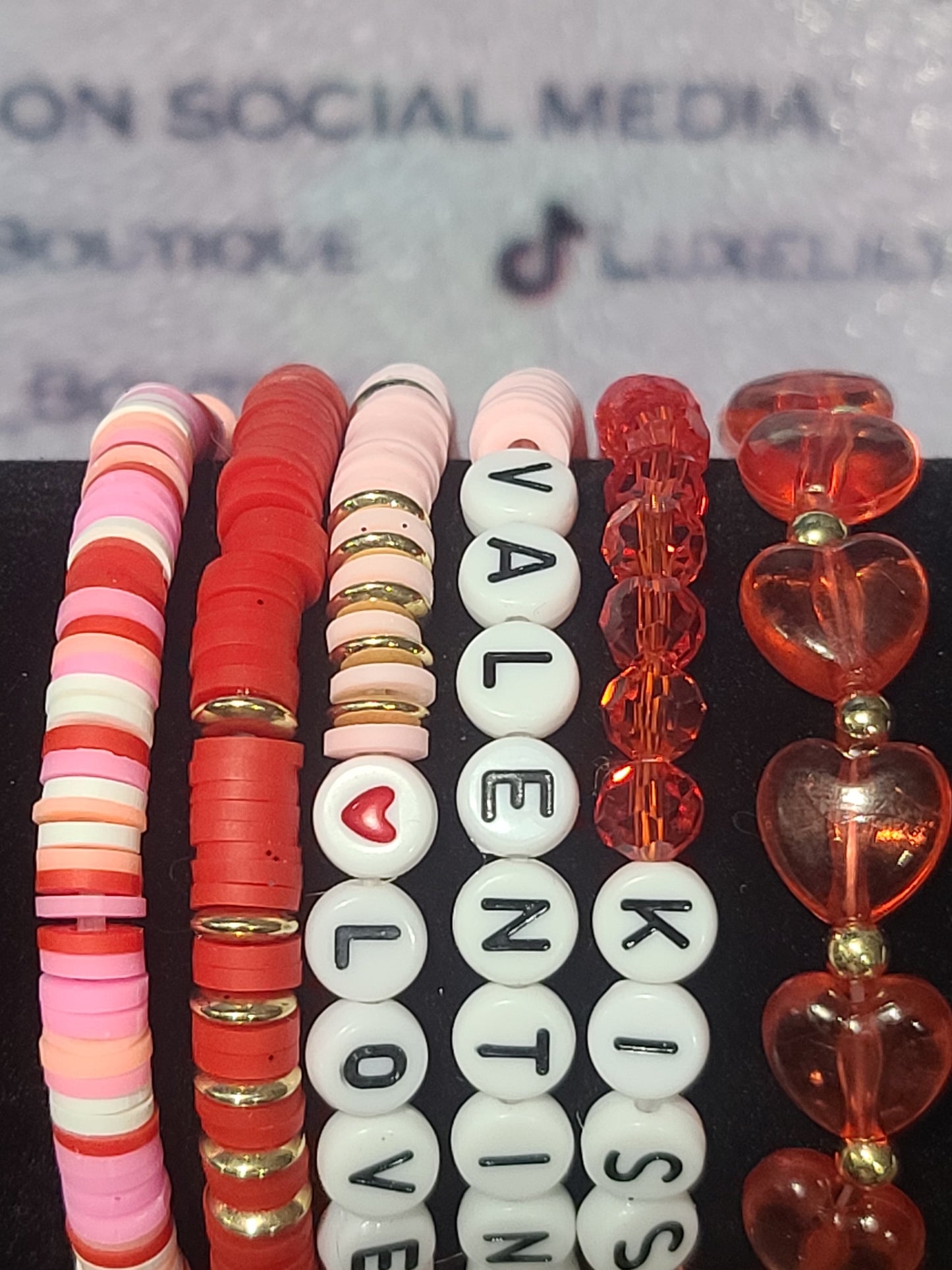 Love Theme Set of Colorful Red & Pink Stackable Stretchable Beaded Friendship Bracelets