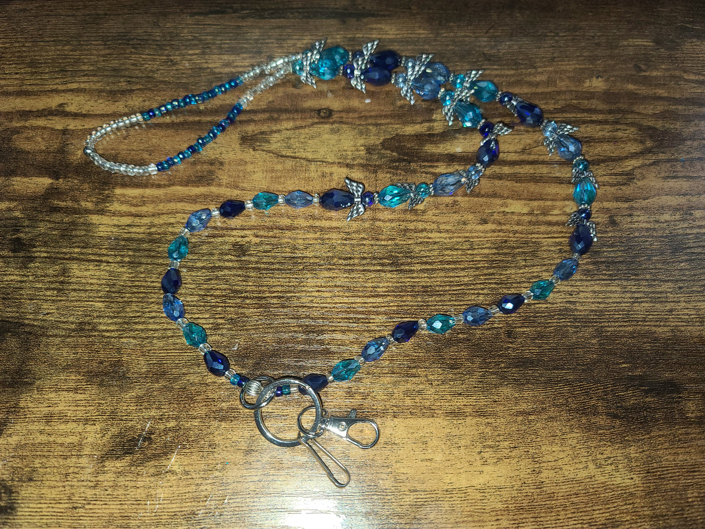 Handmade Beaded Angel Winged Lanyard with Breakaway  ID Badge Holder