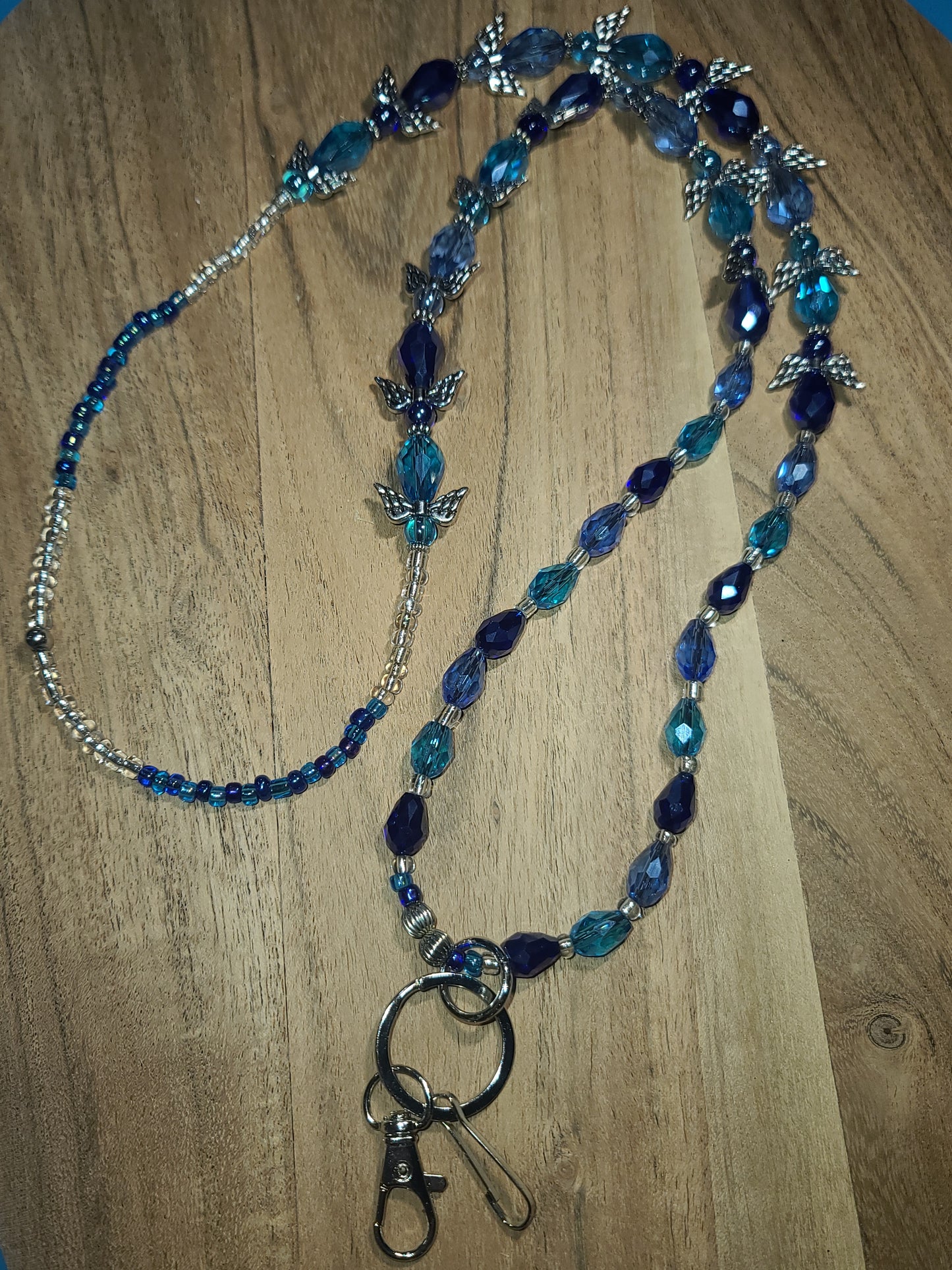 Handmade Beaded Angel Winged Lanyard with Breakaway  ID Badge Holder