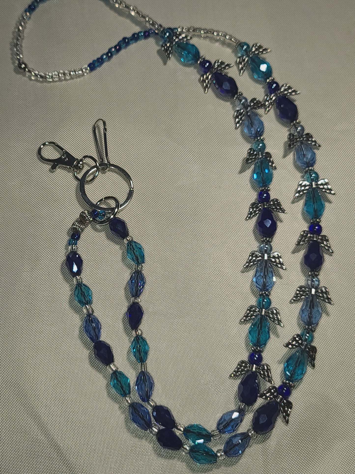 Handmade Beaded Angel Winged Lanyard with Breakaway  ID Badge Holder
