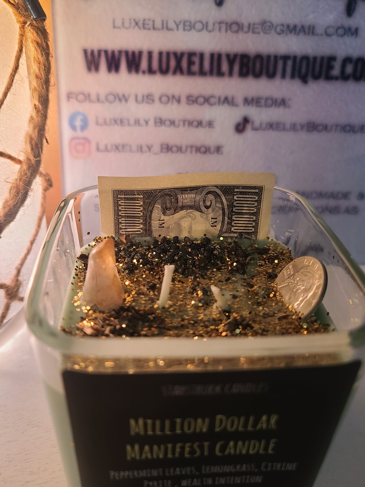 Million Dollar Crystal Manifest Money Intention Soy Candle with Lemongrass & Citrine