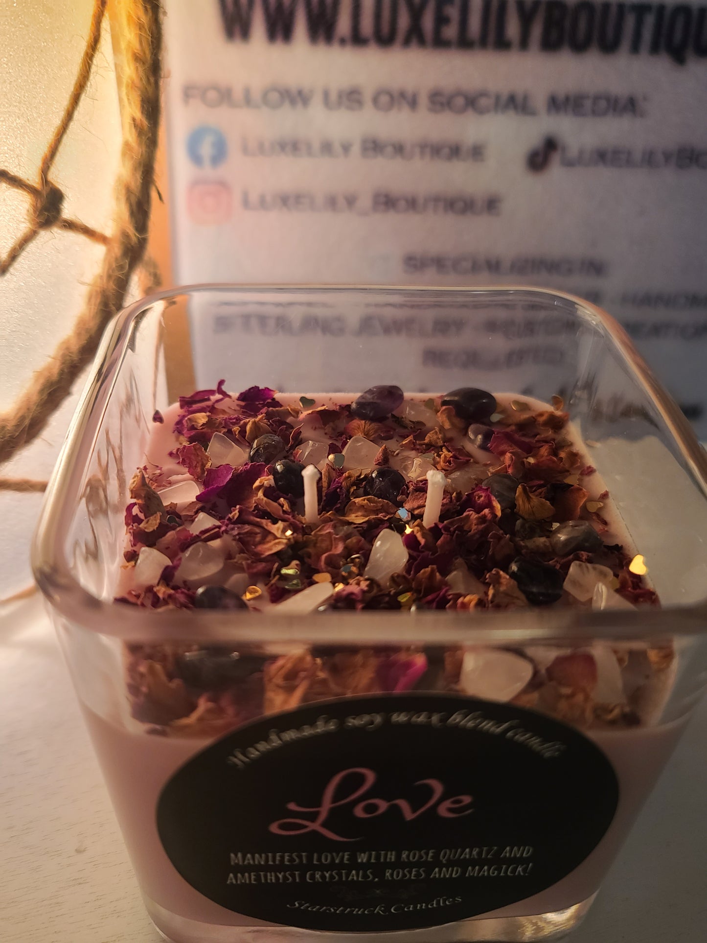 Crystal-infused Love Manifestation Intention Candle to Attract Romance and Love