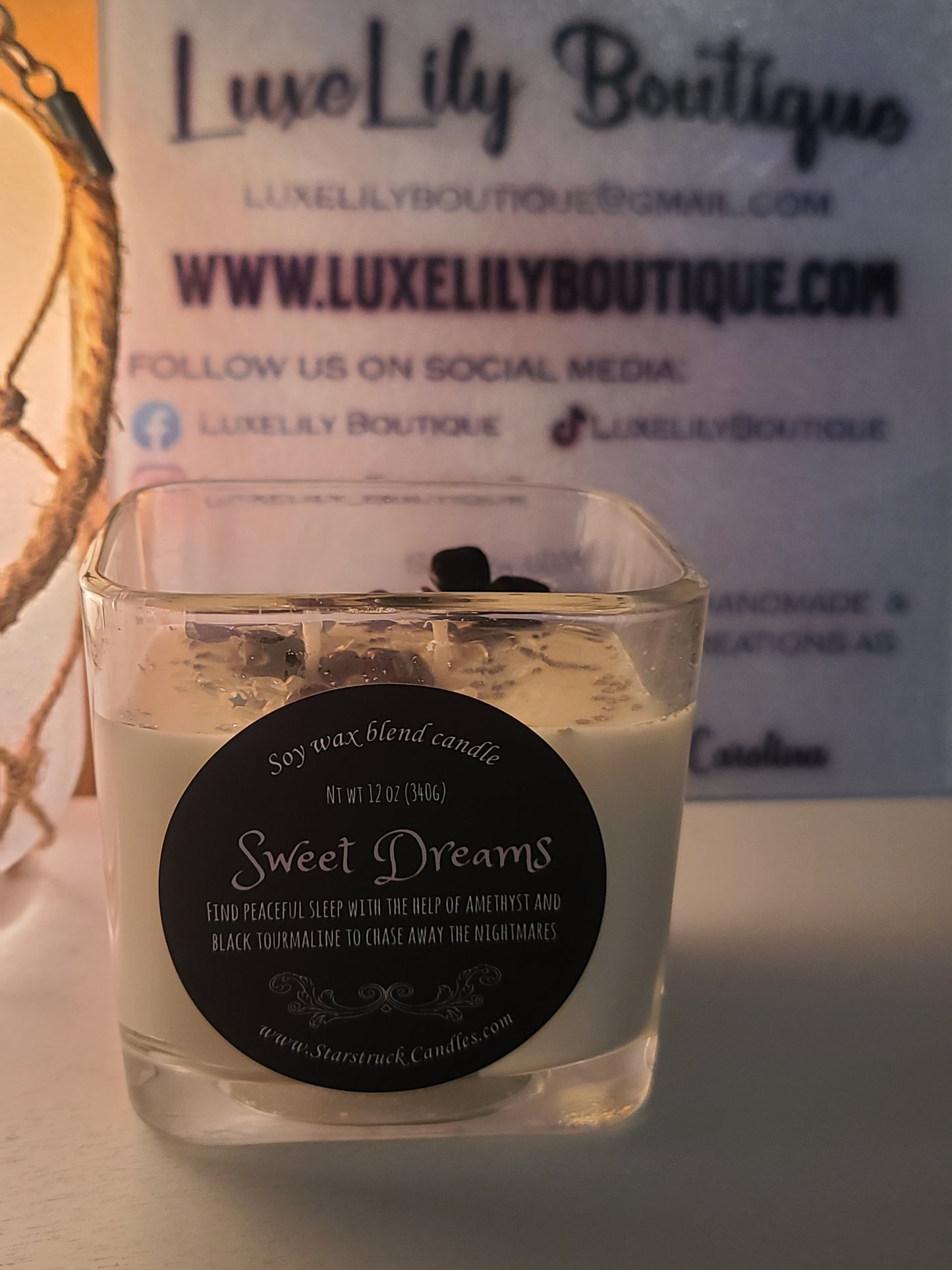 Lavender Infused Sweet Dreams Soy Crystal Intention Candle for Deep Sleep and Relaxation