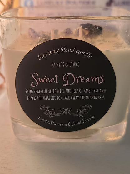 Lavender Infused Sweet Dreams Soy Crystal Intention Candle for Deep Sleep and Relaxation