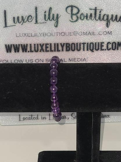 Holistic Amethyst Gemstone Stretch Bracelet (8 mm) Stackable Bracelet for Stress Relief and Focus
