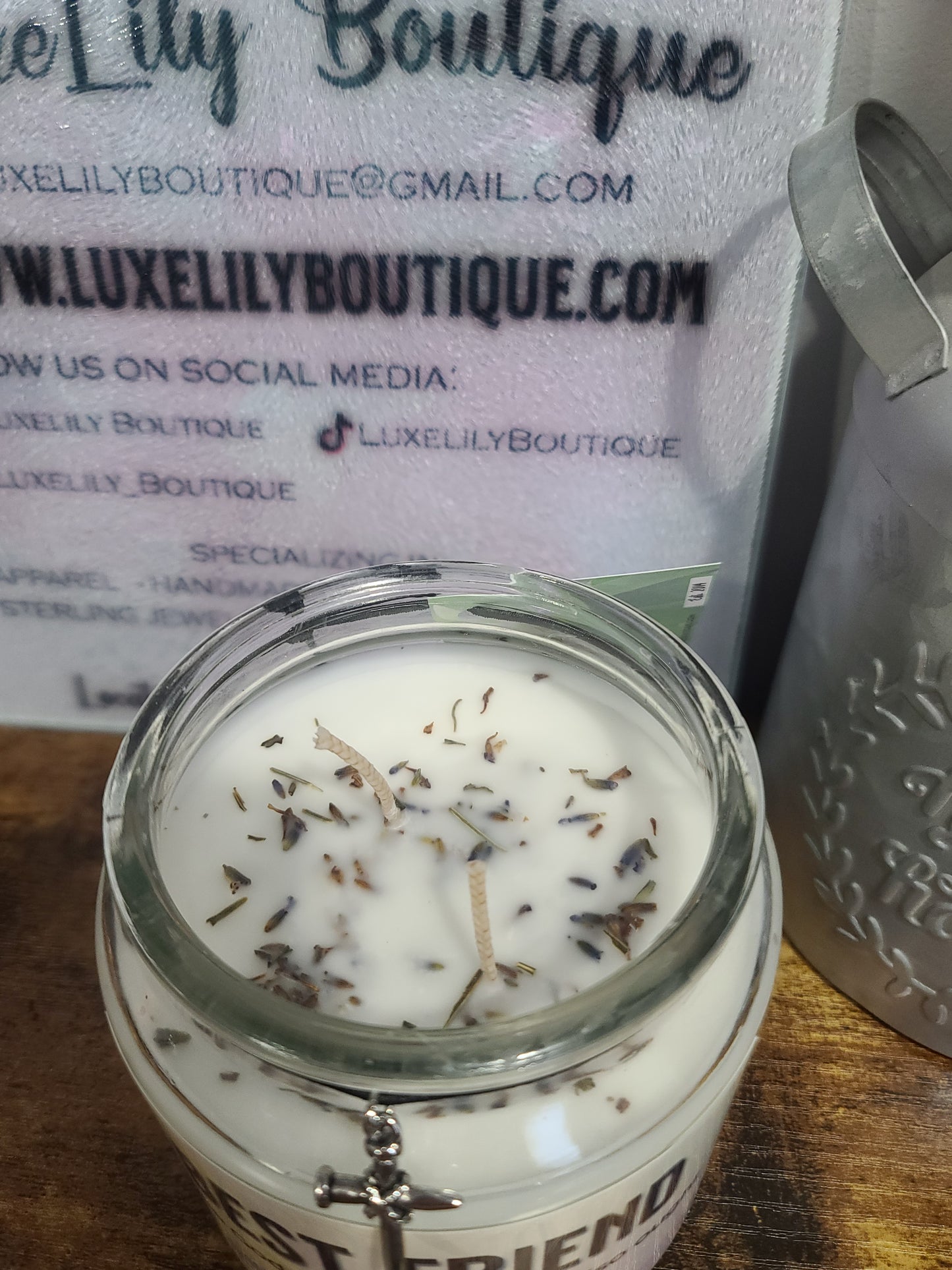 Handmade Friendship Candle, Lavender Lemon Scent, Bible Verse 1 John 4:11, Reusable Jar, Cross Pendant, Best Friend Christian Gift, 17oz