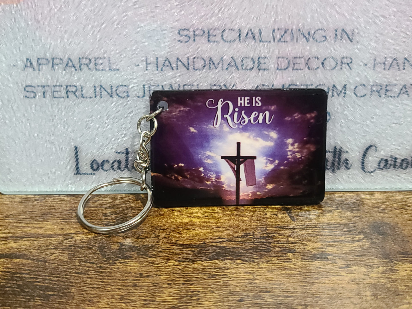 Handmade He Is Risen Keychain – Laser-Cut Wooden Christian Gift