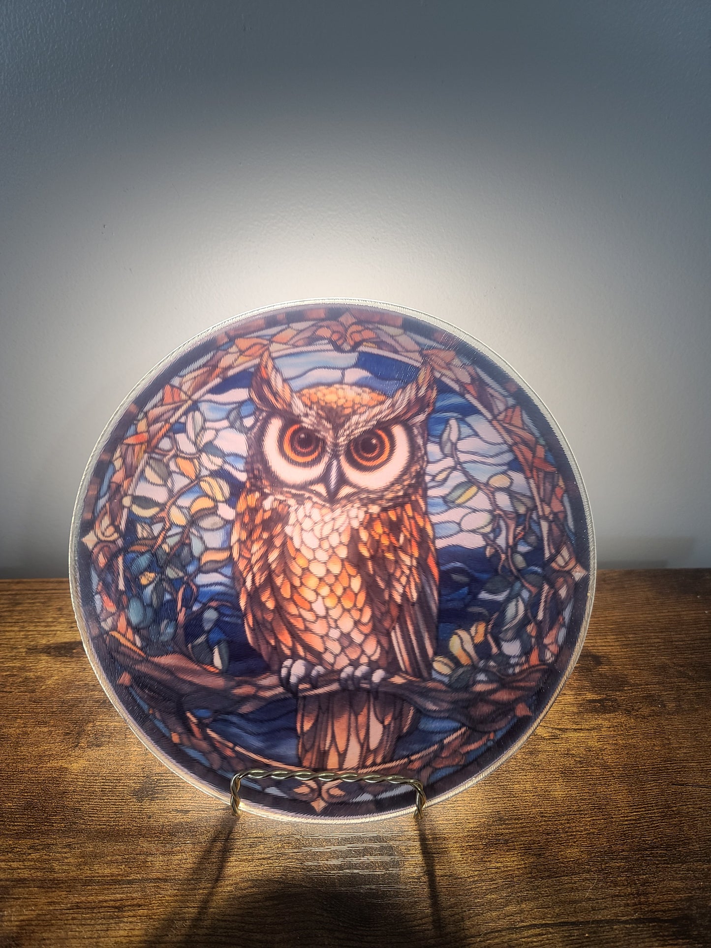 Owl Stained Glass Style Trivet Art for Home Decor - Trivet, Cutting Board, or Suncatcher
