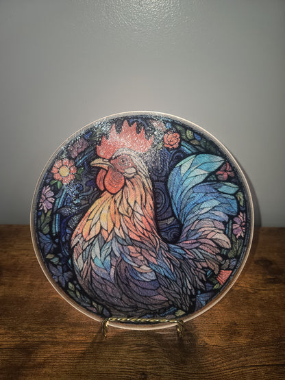 Handcrafted Chicken Stained Glass Look Glass Trivet Cutting Board