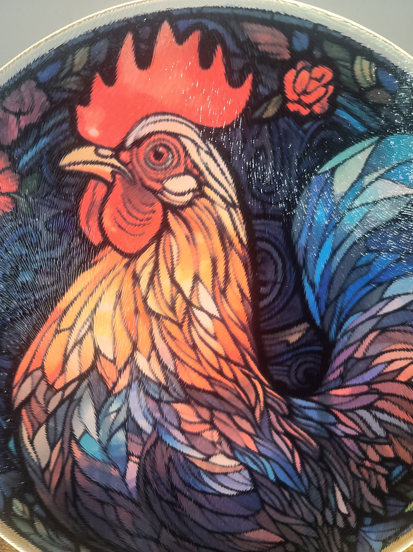 Handcrafted Chicken Stained Glass Look Glass Trivet Cutting Board