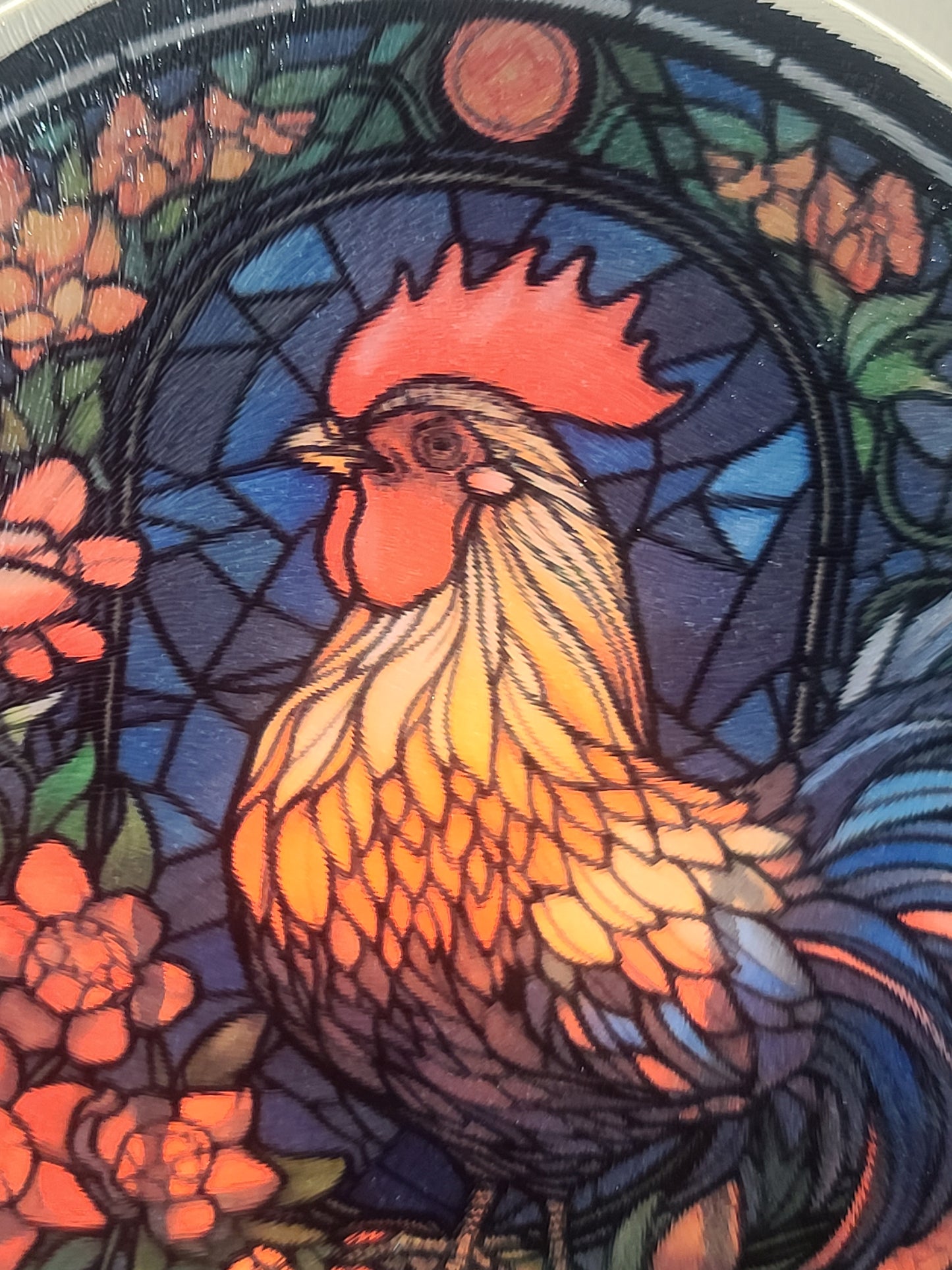 Handcrafted Rooster Stained Glass Look Glass Trivet Cutting Board