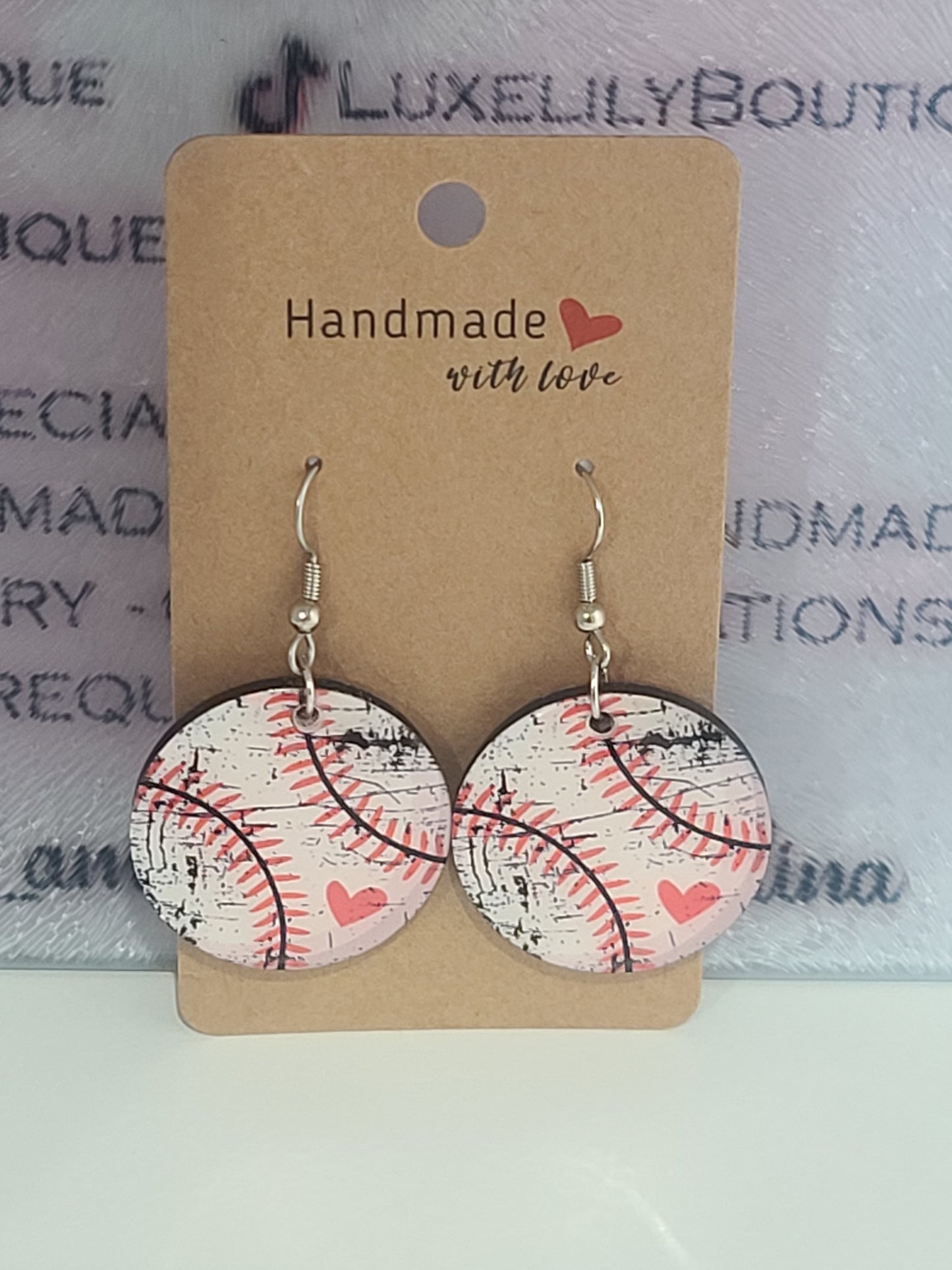 Handmade Distressed Baseball-Themed Laser Cut Wooden Earrings