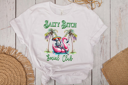 Salty Bitch Social Club Tee, Fun Summer T-Shirt, Beach Party Shirt, Funny Gift, Wear Your Mood T-Shirt, Moody Mom Apparel, Flamingo Float