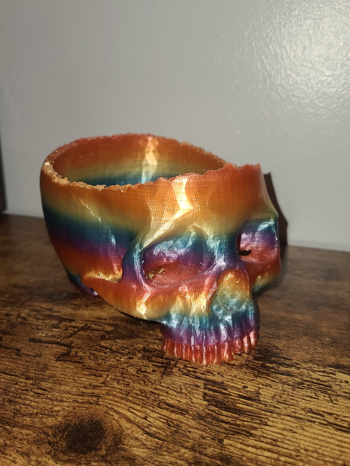 3D Printed Rainbow Skull Candy Bowl, Planter, Halloween Decor, PLA Eco Friendly, Spooky Gothic Home Decor, Fun Desk Organizer, Pen Holder