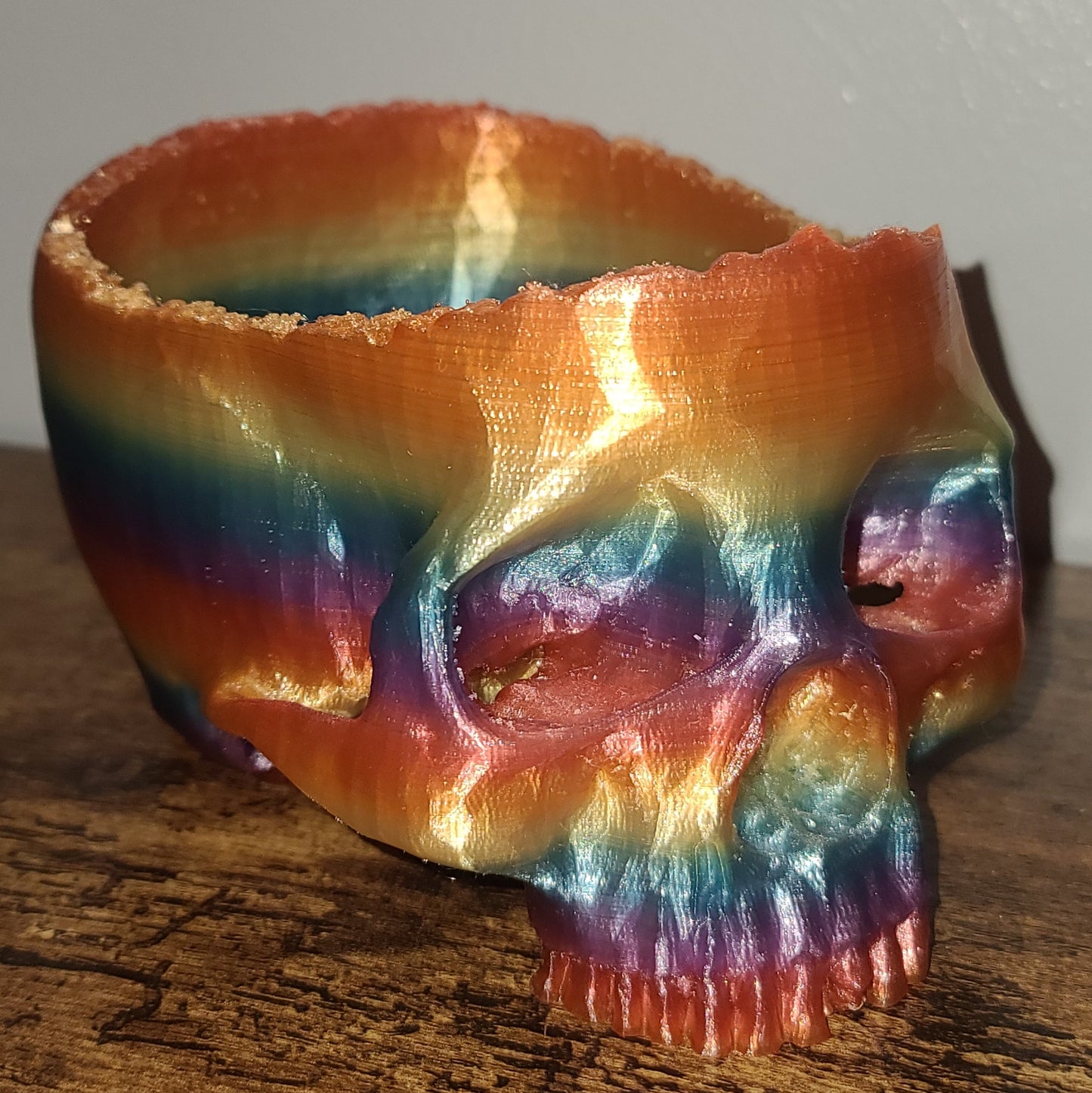 3D Printed Rainbow Skull Candy Bowl, Planter, Halloween Decor, PLA Eco Friendly, Spooky Gothic Home Decor, Fun Desk Organizer, Pen Holder