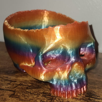 3D Printed Rainbow Skull Candy Bowl, Planter, Halloween Decor, PLA Eco Friendly, Spooky Gothic Home Decor, Fun Desk Organizer, Pen Holder