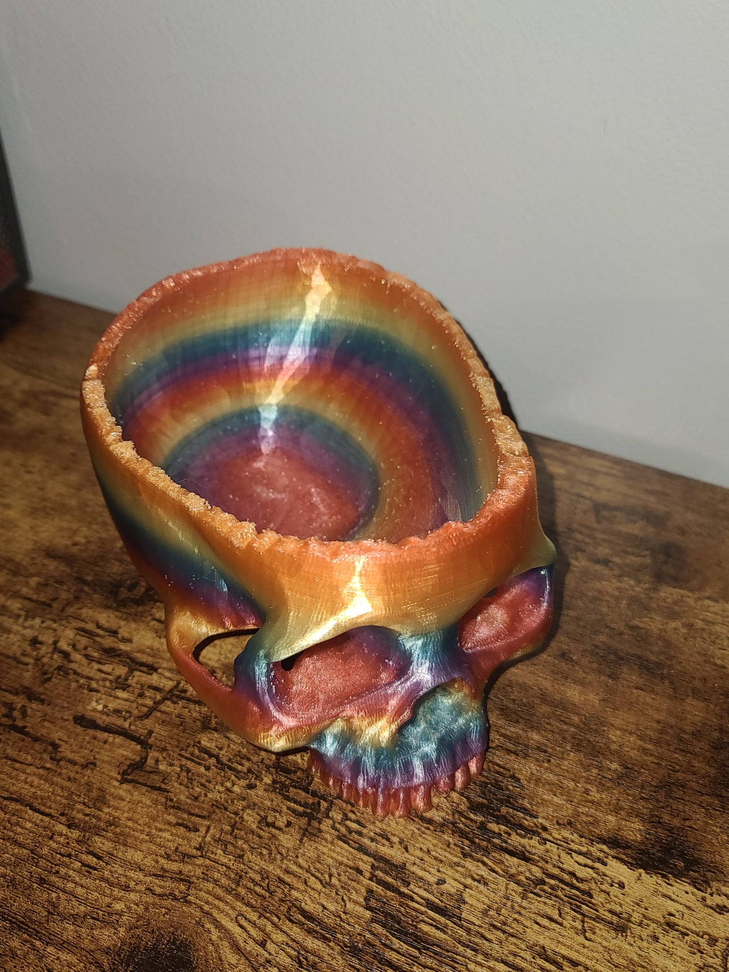 3D Printed Rainbow Skull Candy Bowl, Planter, Halloween Decor, PLA Eco Friendly, Spooky Gothic Home Decor, Fun Desk Organizer, Pen Holder