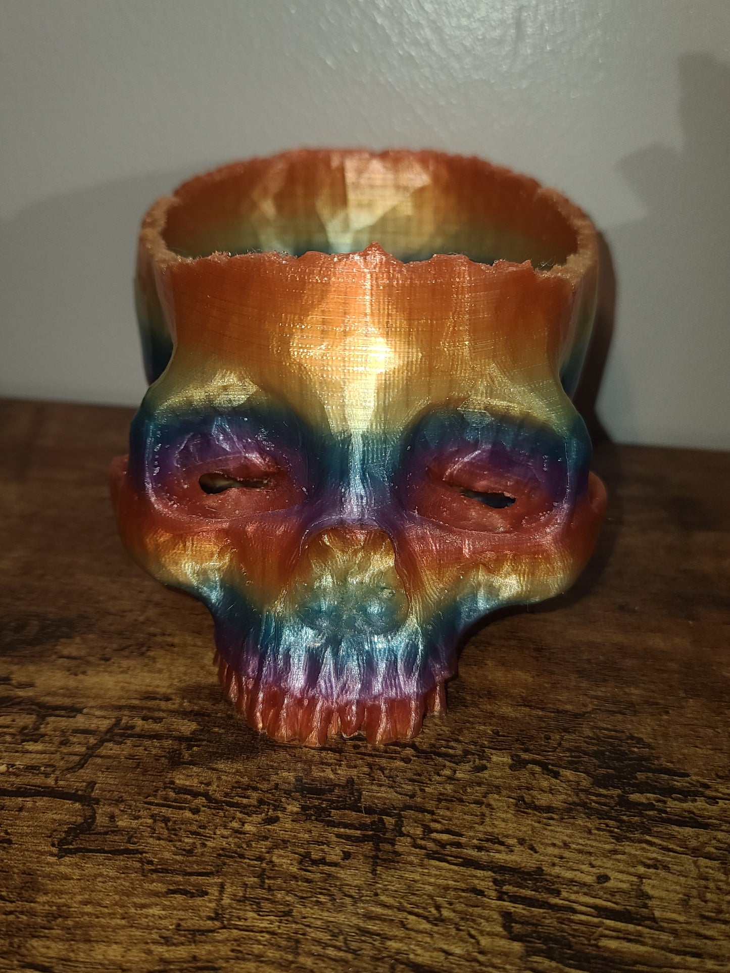 3D Printed Rainbow Skull Candy Bowl, Planter, Halloween Decor, PLA Eco Friendly, Spooky Gothic Home Decor, Fun Desk Organizer, Pen Holder