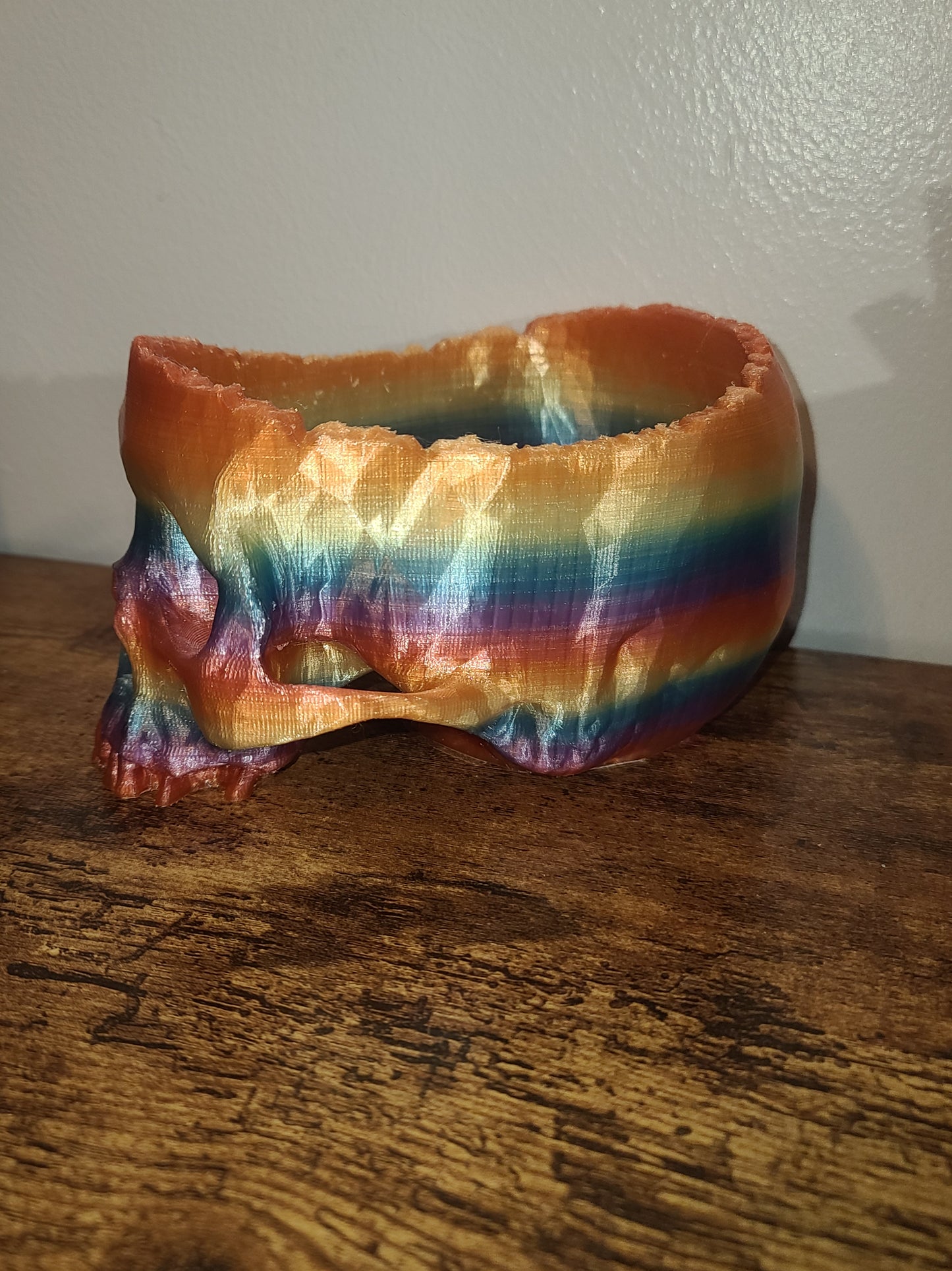 3D Printed Rainbow Skull Candy Bowl, Planter, Halloween Decor, PLA Eco Friendly, Spooky Gothic Home Decor, Fun Desk Organizer, Pen Holder