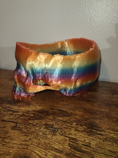 3D Printed Rainbow Skull Candy Bowl, Planter, Halloween Decor, PLA Eco Friendly, Spooky Gothic Home Decor, Fun Desk Organizer, Pen Holder