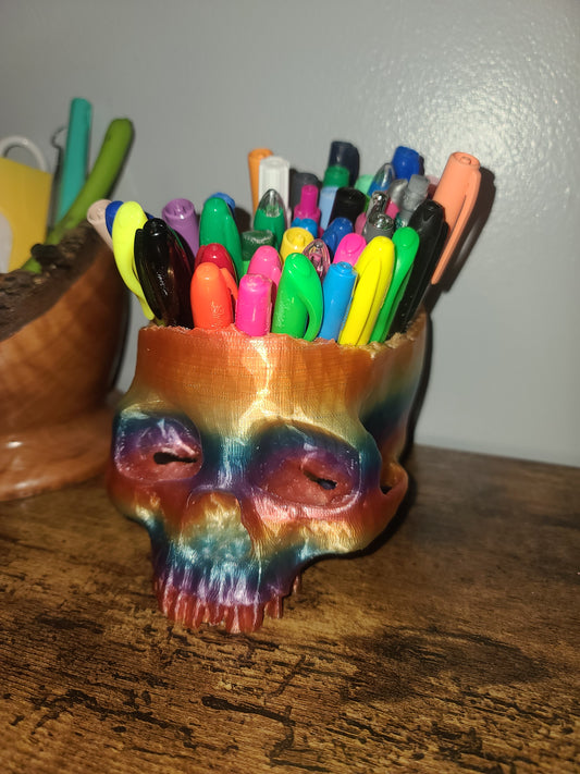 3D Printed Rainbow Skull Candy Bowl, Planter, Halloween Decor, PLA Eco Friendly, Spooky Gothic Home Decor, Fun Desk Organizer, Pen Holder