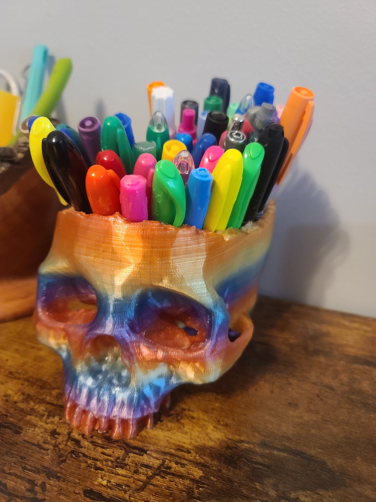 3D Printed Rainbow Skull Candy Bowl, Planter, Halloween Decor, PLA Eco Friendly, Spooky Gothic Home Decor, Fun Desk Organizer, Pen Holder