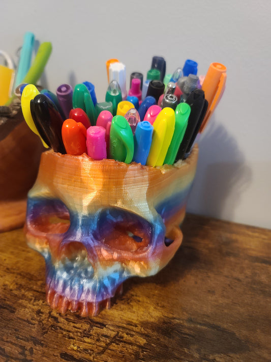 3D Printed Rainbow Skull Candy Bowl, Planter, Halloween Decor, PLA Eco Friendly, Spooky Gothic Home Decor, Fun Desk Organizer, Pen Holder