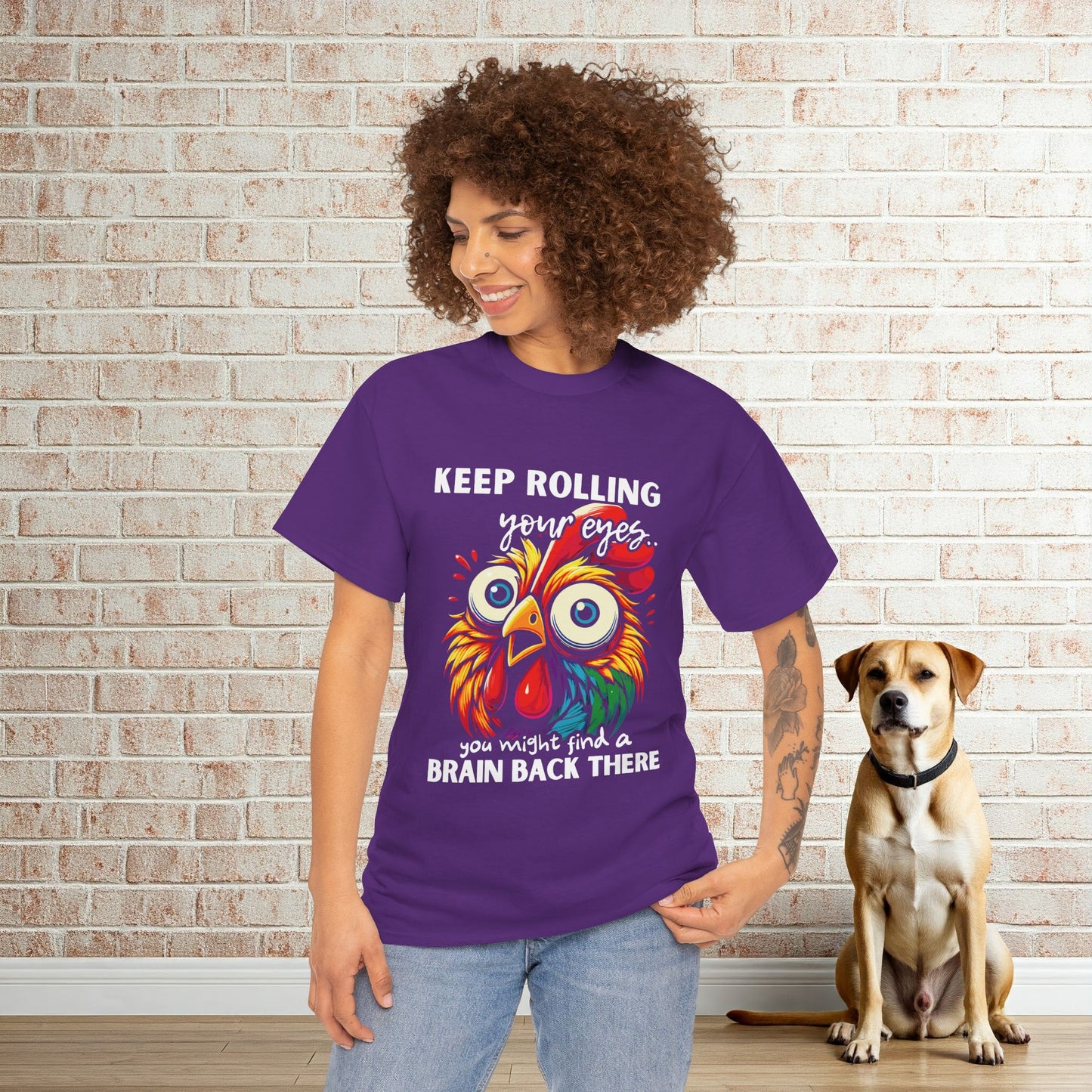 Funny & Snarky "Keep Rolling Your Eyes, You Might Find a Brain" Chicken Head Graphic Humor Tee
