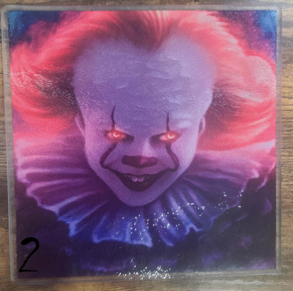 Scary Clown Halloween Themed Glass Trivet or Cutting Board