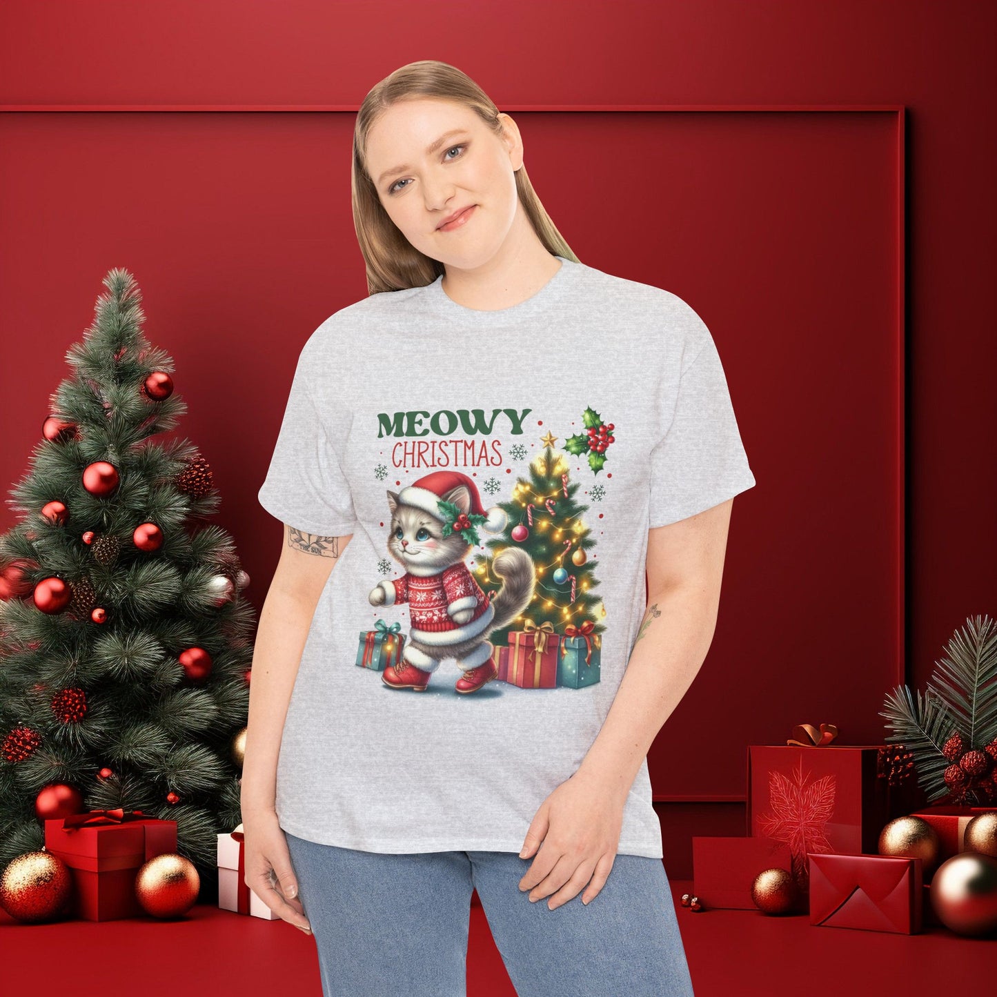 Meowy Christmas Cat Lover Holiday Tee