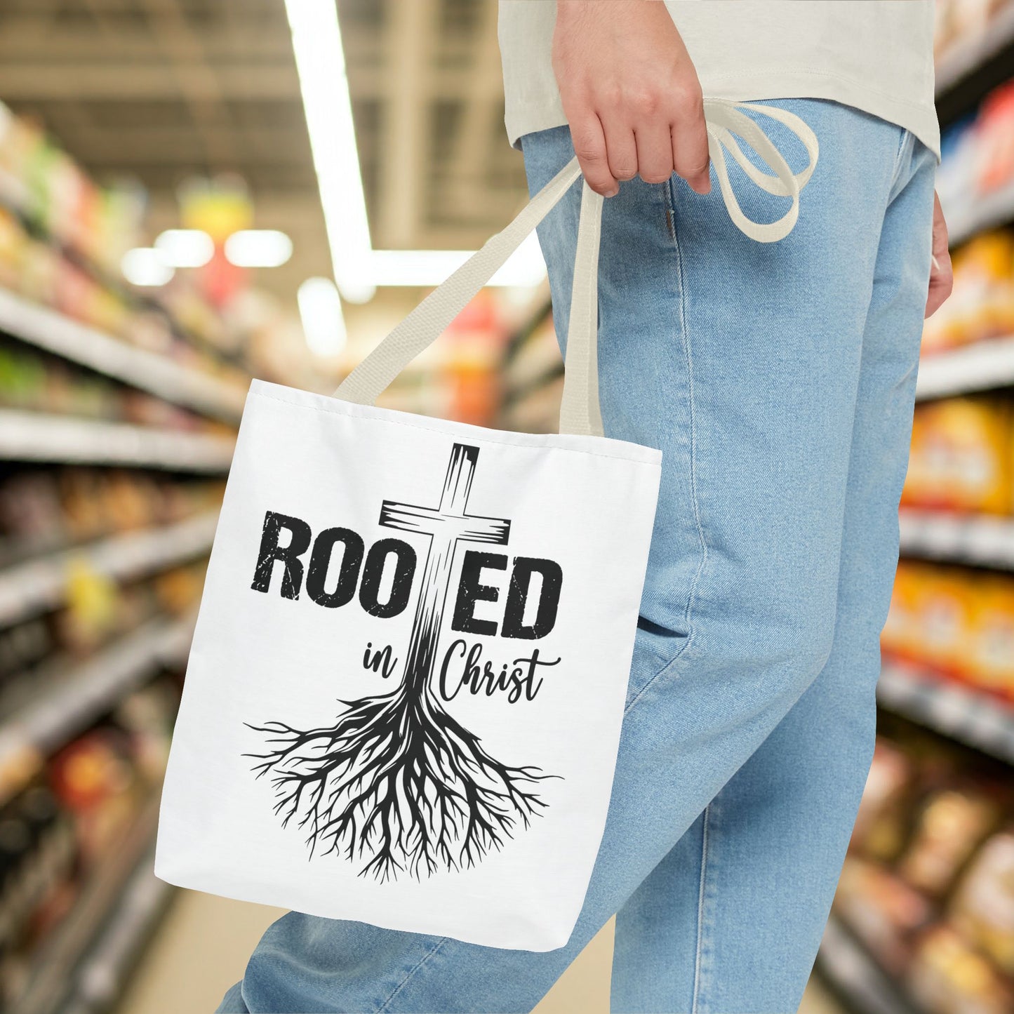 Rooted in Christ Canvas Eco-Friendly Reusable Tote Bag