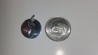 Sterling Silver Baby Girl Footprint Charm with Pink Crystal