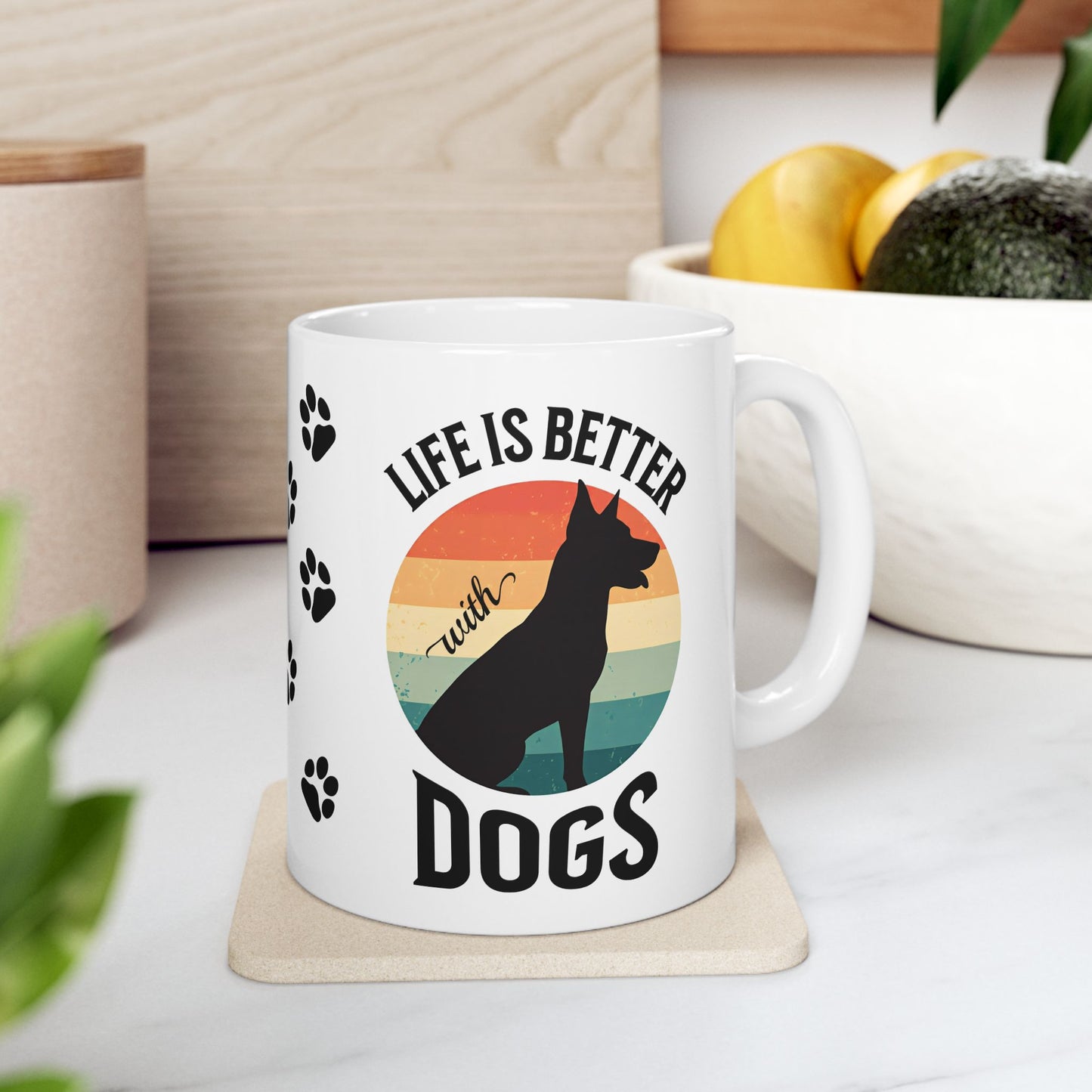Ceramic Coffee Mug - Life is Better with Dogs, Dog-Themed with Vibrant Design