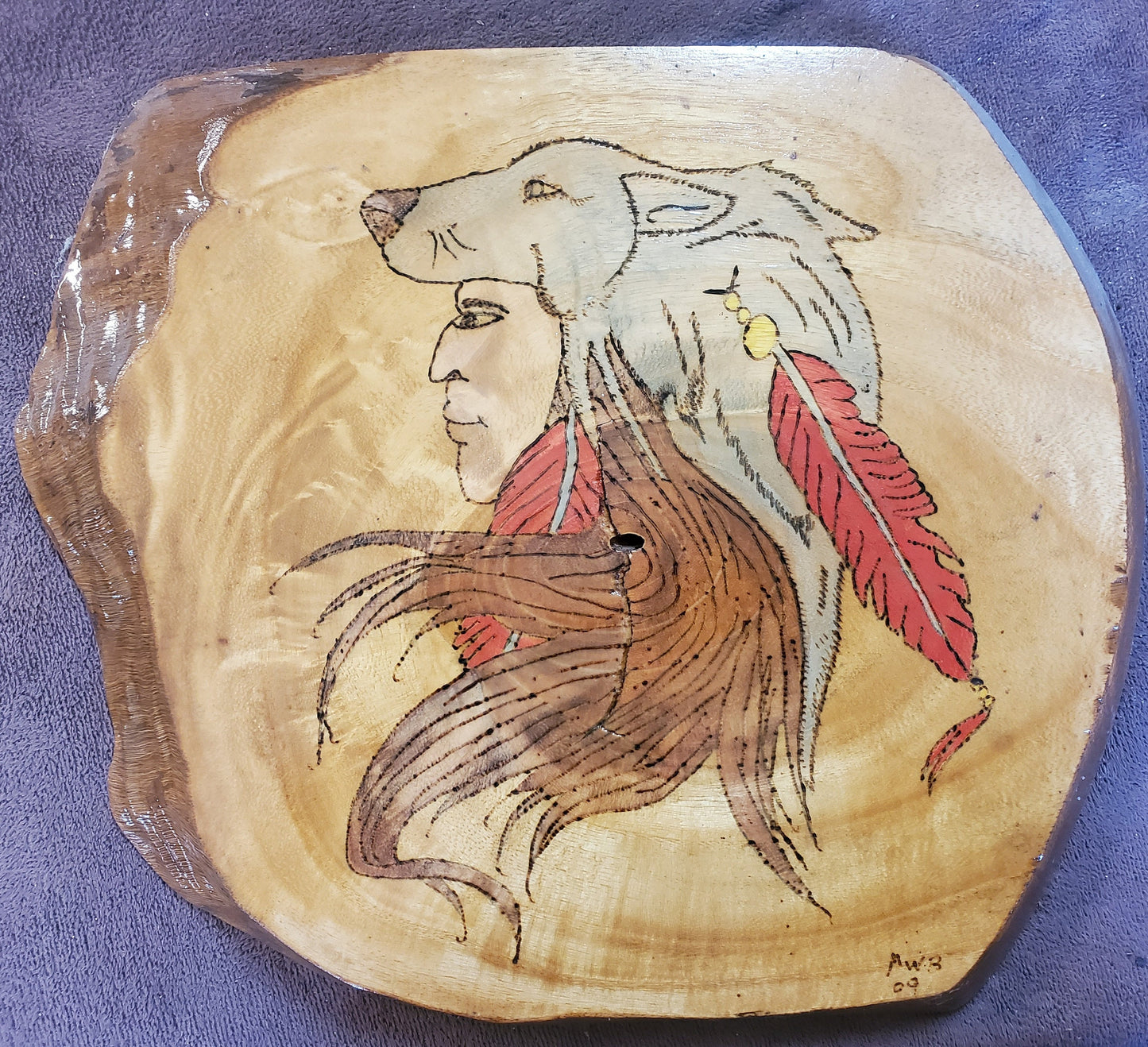 Handmade Wall Art Native American on Paulownia Wood