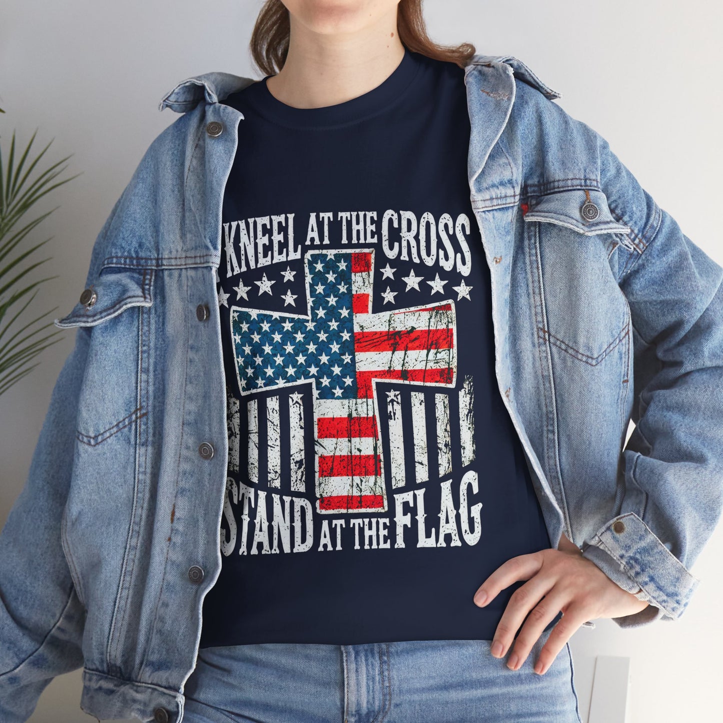 Faith Based Patriotic 'I Kneel at the Cross, Stand at the Flag' T-shirt