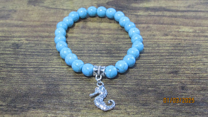 Cracked Turquoise Stretch Beaded Bracelets With Charm (14 Variations)