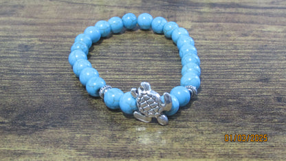 Cracked Turquoise Stretch Beaded Bracelets With Charm (14 Variations)