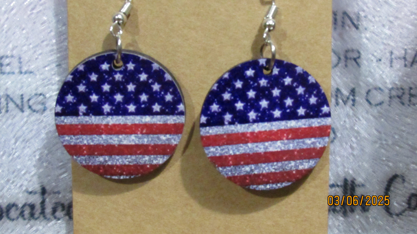 Handmade Laser-Cut Patriotic American Flag Dangle Earrings