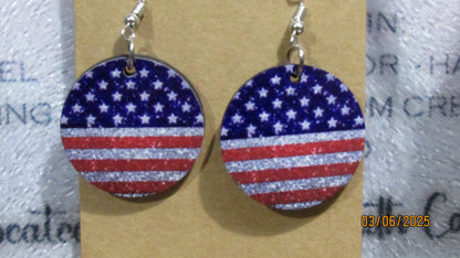 Handmade Laser-Cut Patriotic American Flag Dangle Earrings
