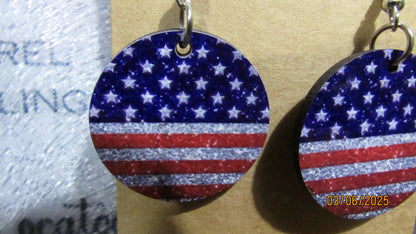 Handmade Laser-Cut Patriotic American Flag Dangle Earrings