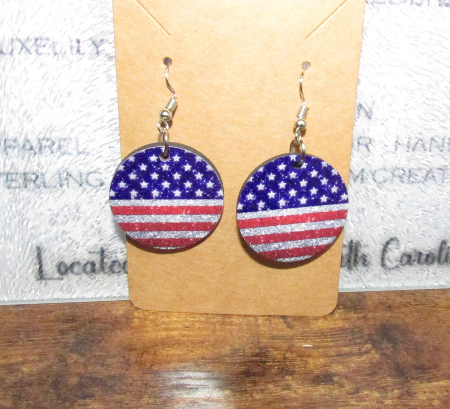 Handmade Laser-Cut Patriotic American Flag Dangle Earrings