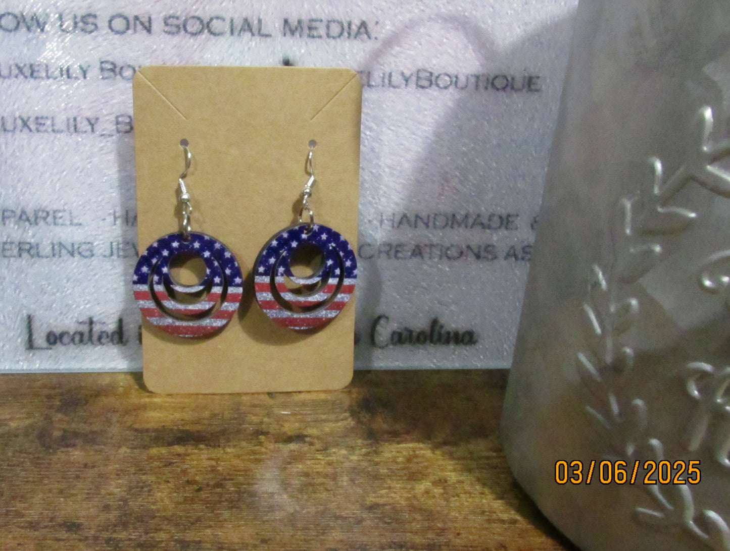Handmade Laser-Cut Patriotic American Flag Dangle Earrings
