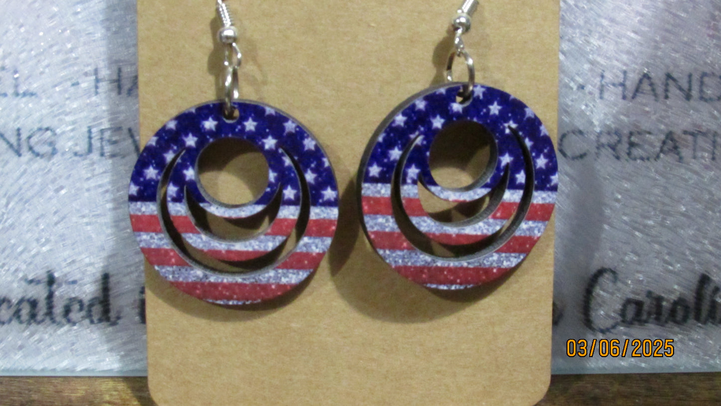 Handmade Laser-Cut Patriotic American Flag Dangle Earrings
