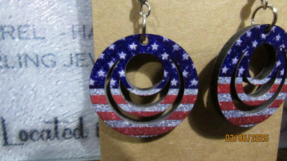 Handmade Laser-Cut Patriotic American Flag Dangle Earrings