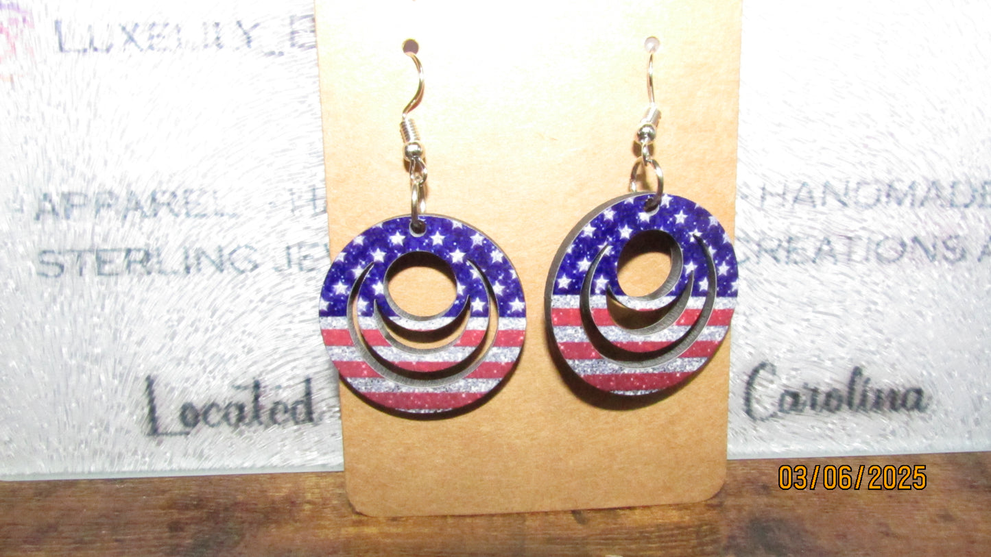 Handmade Laser-Cut Patriotic American Flag Dangle Earrings