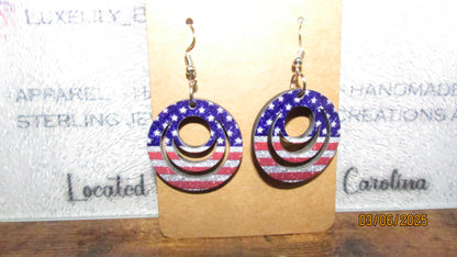 Handmade Laser-Cut Patriotic American Flag Dangle Earrings