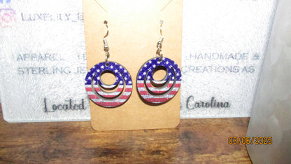 Handmade Laser-Cut Patriotic American Flag Dangle Earrings