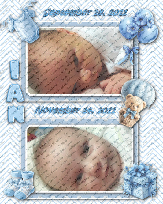 Customizable Personalized Photo Print, Digital Scrapbook Page - Baby Boy Theme