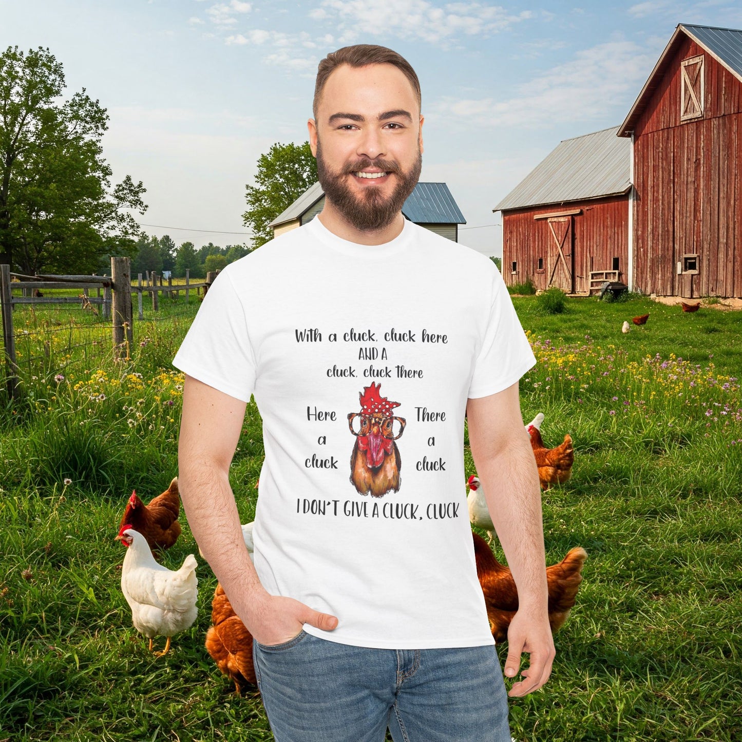 I Don't Give a Cluck Crewneck Cotton T-Shirt for Chicken Lovers